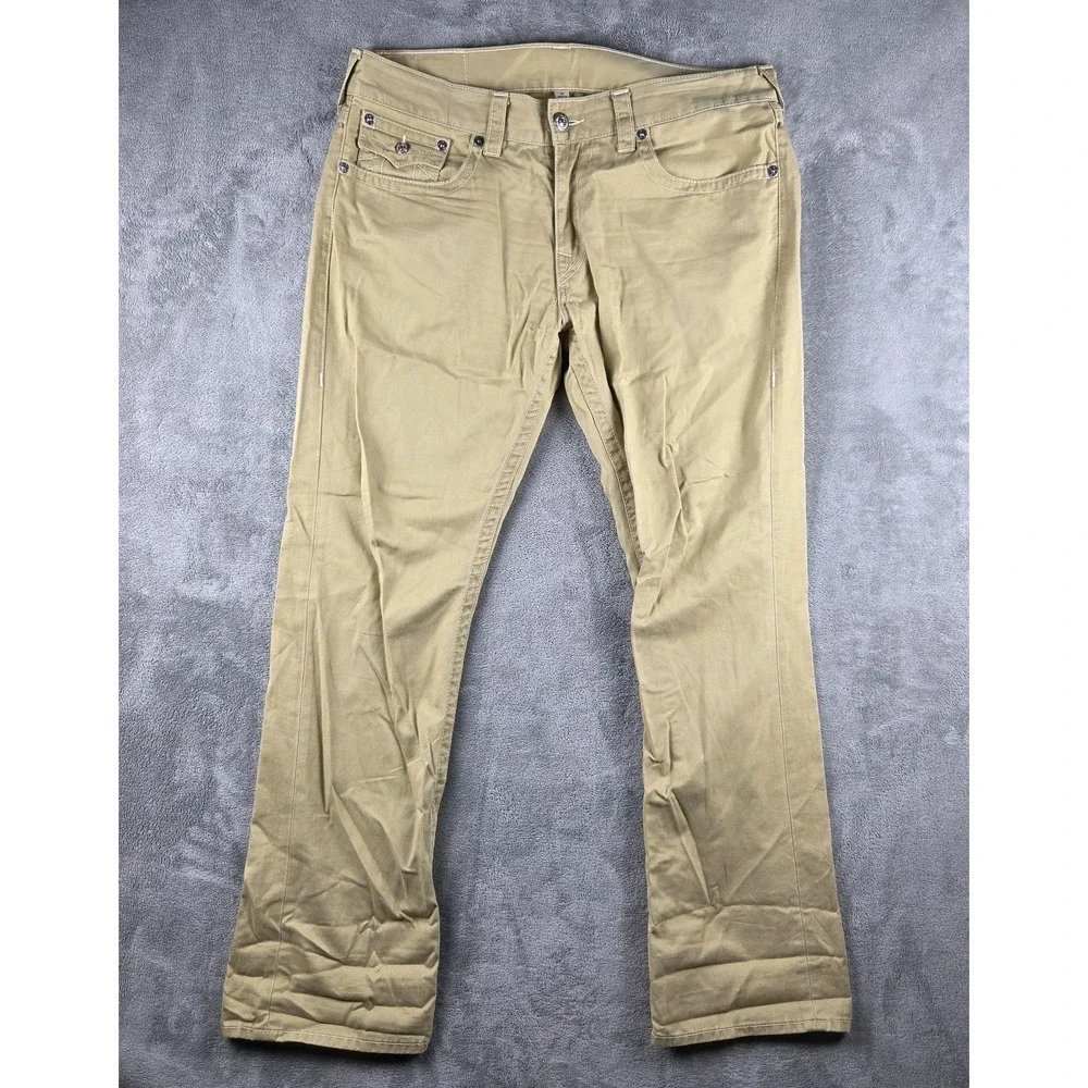 VTG True Religion Straight Khaki Pants Mens 36 (37x34) White Contrast Stitch Y2K